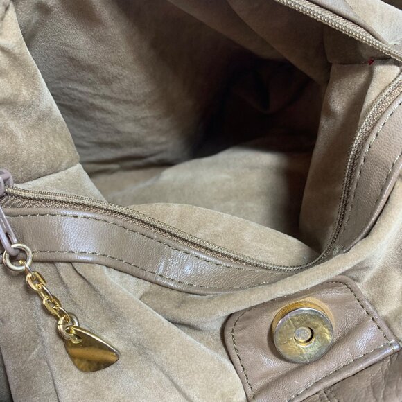 Brio! Taupe Leather Bucket Shoulder Bag Drawstring Adjustable Strap VTG 80s 90s - Picture 13 of 15